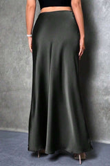 Silky Solid High Waist Satin Maxi Skirt