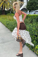 Polka Dot Sleeveless Crop Top High Waist Contrast Skirt Set