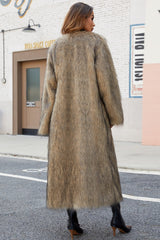 Plush Faux Fur V-Neck Long Overcoat