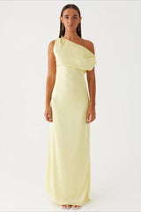 Solid Asymmetric Neckline Formal Dress