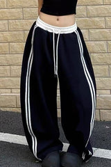 Contrast High Waist Athletic Fluid Wide Leg Pants