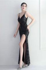 Iridescent Sequin Slit Bodycon Maxi Dress Black / S
