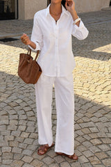 Casual Solid Long Sleeve Shirt Pants Set