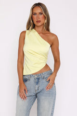 One Shoulder Sleeveless Ruched Asymmetric Crop Top