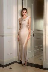 Solid Satin Evening Maxi Dress