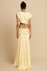 Ruched Panel Strapless Top High Waist Skirt Set