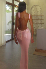 Bow Back Spaghetti Strap Formal Dress