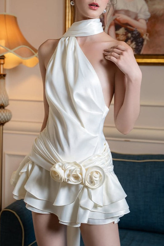 Elegant Satin 3D Floral Cocktail Dress