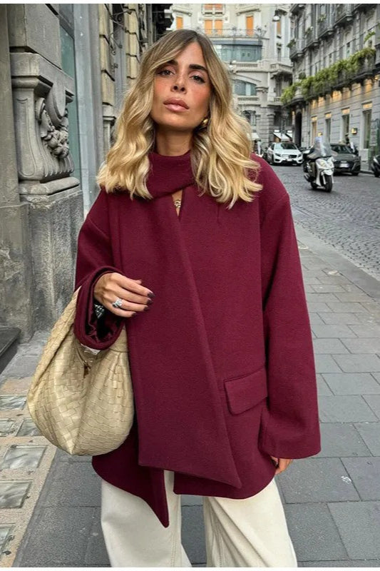 Scarf Collar Single Breasted Wool Coat Red / S coats