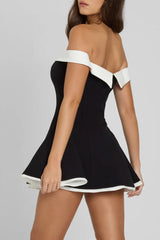Contrast Bustier Ruffle Cocktail Dress