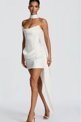 Strapless Scarf Detail Bodycon Sexy Mini Dress