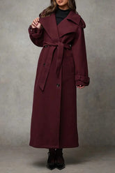 Long Notched Lapel Wool Blend Overcoat