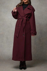 Long Notched Lapel Wool Blend Overcoat