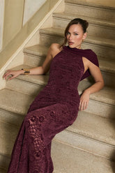 Elegant Scarf Neck Backless Lace Patchwork Bodycon Prom Dress