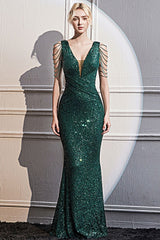Long Spaghetti Strap Mermaid Formal Dress S / Green