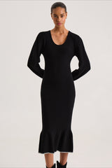 Contrast Trim Ruffle Sweater Dress