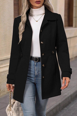 Solid Notch Lapel Buttoned Elegant Wool Blend Christmas Outerwear