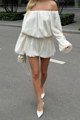 Off Shoulder Long Sleeve Crop Top Bloomers Shorts Set