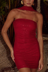 Rhinestone Halter Backless Mini Dress