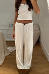 Casual Ribbed Tank Top High Waist Straight Leg Pants Set