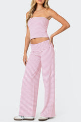Striped Tube Top Crop Top Wide Leg Pants Set