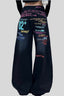 Colorful Slogan Printed Wide Leg Denim Jeans