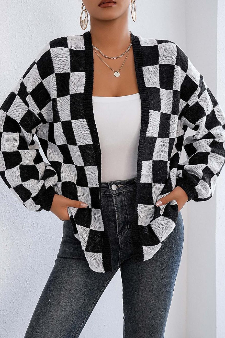 Checkered Knit Cardigan