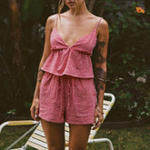 Fairy Plaid Crop Shorts Two Piece Set Red / S