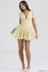Faith Vintage Floral Charming Pleated Mini Dress