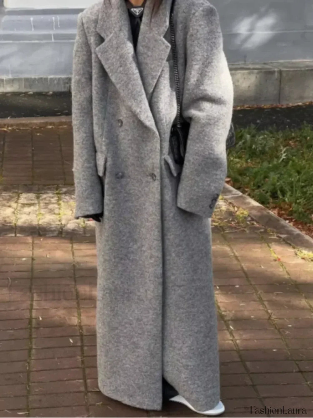 Fashion Dark Grey Stripe Lapel Double Breasted Overcoats gray / S