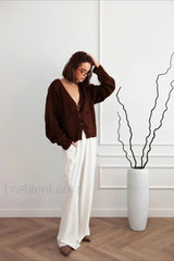 Fashionable Loose Fit V Neck Knit Sweater