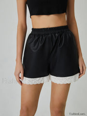 Faux Leather Graceful Lace Patchwork Shorts Shorts