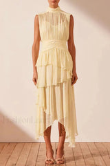 Faye Sleeveless Stylish Ruched Midi Dress S / Gina Print