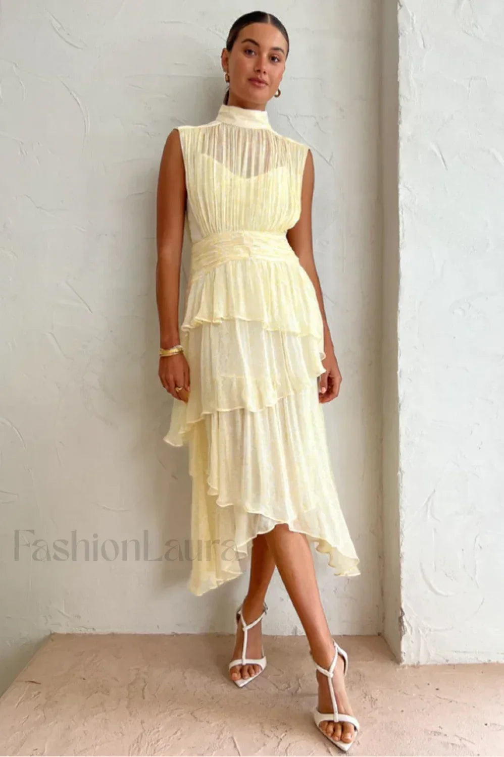 Faye Sleeveless Stylish Ruched Midi Dress