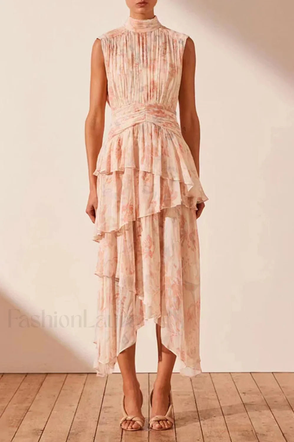 Faye Sleeveless Stylish Ruched Midi Dress S / Faye Print