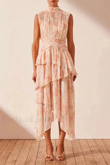 Faye Sleeveless Stylish Ruched Midi Dress S / Faye Print