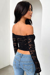 Off Shoulder Lace Bodycon Long Sleeve Tee