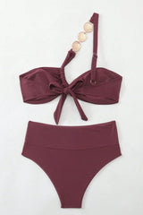 Twisted One Shoulder Strappy Bikini Set