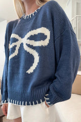 Bow Jacquard Knit Pullover Sweater