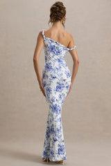 One Shoulder Twist Front Slim Long Floral Dress