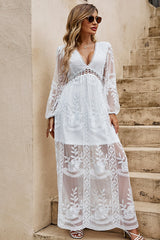 V Neck Long Sleeve Flowy Maxi Boho Dress