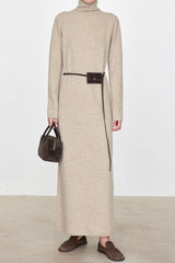 High Neck Flocked Slouchy Knit Dress