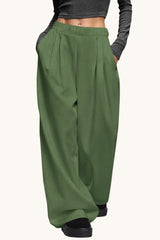 Mid Rise Pleated Fluid Wide Leg Pants