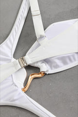 Solid Cutout Asymmetric Metal One Piece Swimwear