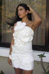 Floral Patchwork Strap Solid Sexy Slim Mini Dress