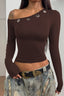 Off Shoulder Asymmetrical Neck Long Sleeve Tee