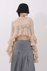 Elegant Ruffle Inserted Drop Shoulder Blouse