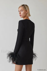 Feather Long Stylish Sleeve Bustier Dress