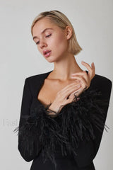 Feather Long Stylish Sleeve Bustier Dress