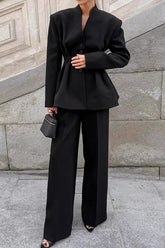 Black Fitted Two Piece Blazer Pants Set